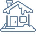 Icon of a house with snow on its roof